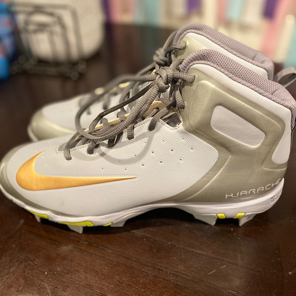 Nike Mens Keystone Baseball Shoes Alpha Huarache Gray Gold 923429-071 - Picture 2 of 7